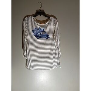 Ruby Rd Women's Top  Size  Large Fall Happy  Harvest Stipped‎ 3/4 Sleeve